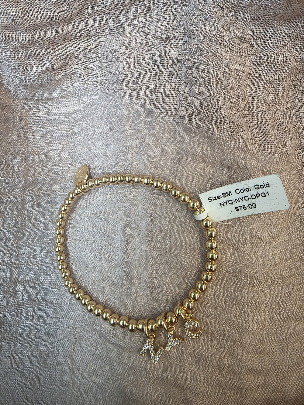 Gold Beaded Stretch Bracelet with NY Charms